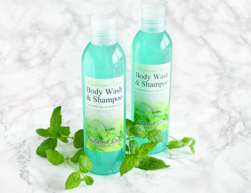 Grønn dusjsåpe og shampo med mynte duft