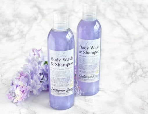 Lilla dusjsåpe og shampo med syrin duft